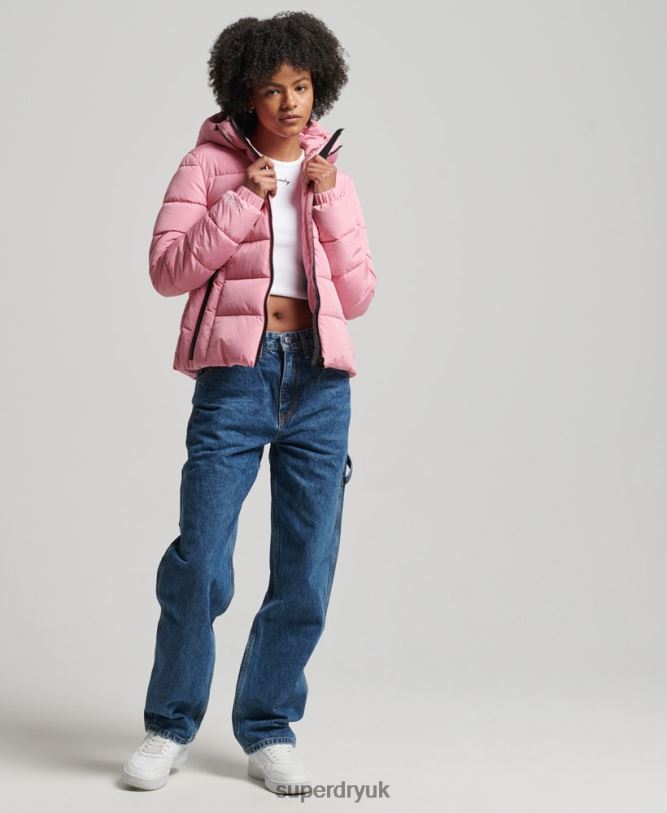Hooded Spirit Sports Puffer Jacket Women Pink Clothing Superdry 66N8N3802