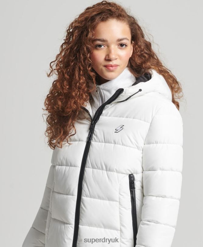 Hooded Spirit Sports Puffer Jacket Women White Clothing Superdry 66N8N3759