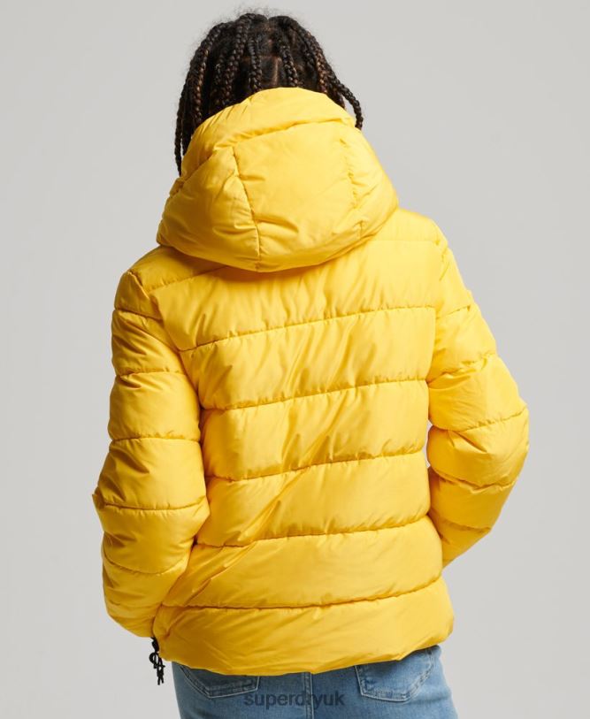 Hooded Spirit Sports Puffer Jacket Women Yellow Clothing Superdry 66N8N3758