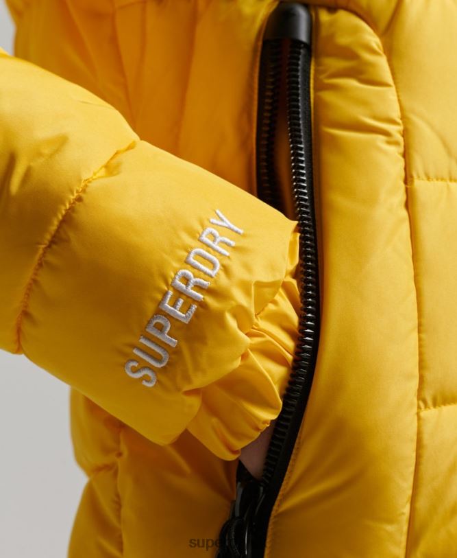 Hooded Spirit Sports Puffer Jacket Women Yellow Clothing Superdry 66N8N3758