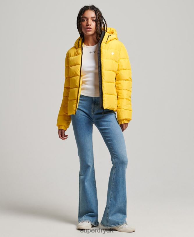 Hooded Spirit Sports Puffer Jacket Women Yellow Clothing Superdry 66N8N3758