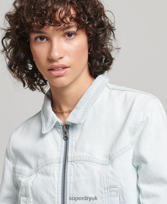 Indie Club Denim Jacket Women Light Blue Clothing Superdry 66N8N3552