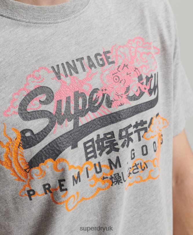 Japanese Graphic Logo T-Shirt Men Grey Clothing Superdry 66N8N61