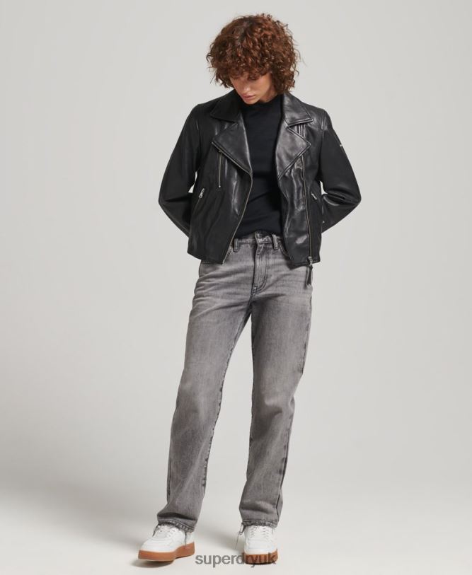 Leather Biker Jacket Women Black Clothing Superdry 66N8N3590