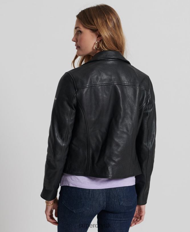 Leather Biker Jacket Women Black Clothing Superdry 66N8N3844