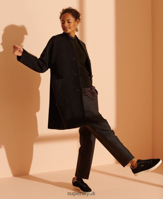 Limited Edition Cocoon Wool Coat Women Black Clothing Superdry 66N8N5682