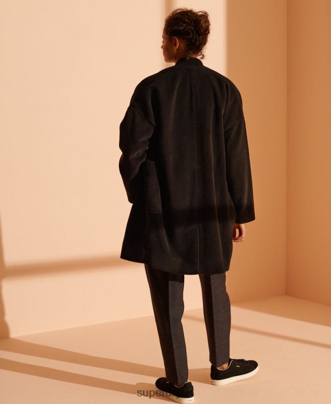 Limited Edition Cocoon Wool Coat Women Black Clothing Superdry 66N8N5682