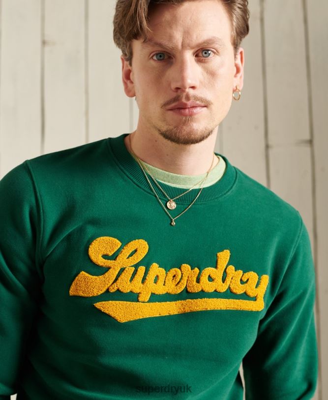 Limited Edition College Chenille Sweatshirt Men Green Clothing Superdry 66N8N868