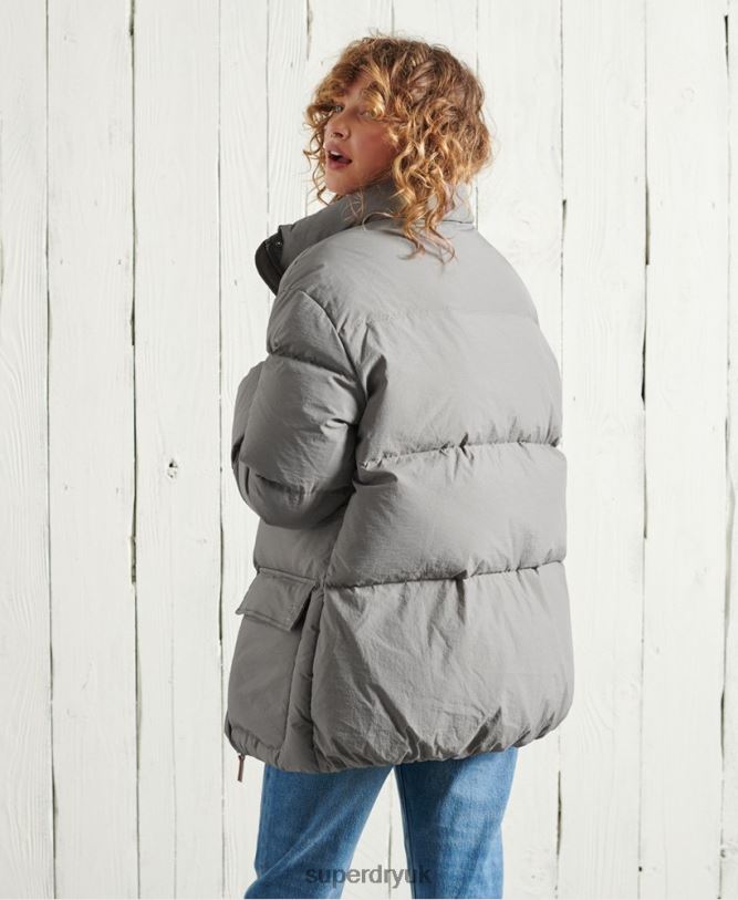 Limited Edition Dry Down Funnel Jacket Women Silver Clothing Superdry 66N8N5696