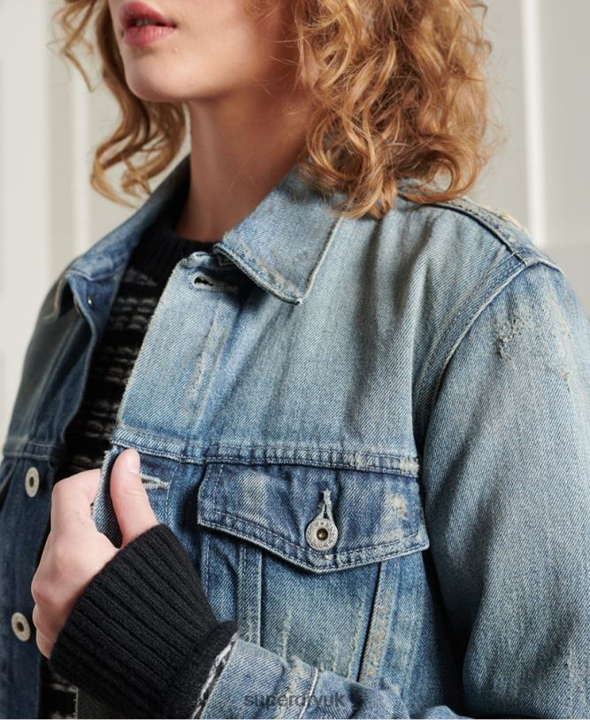 Limited Edition Dry Japanese Trucker Jacket Women Light Blue Clothing Superdry 66N8N3841