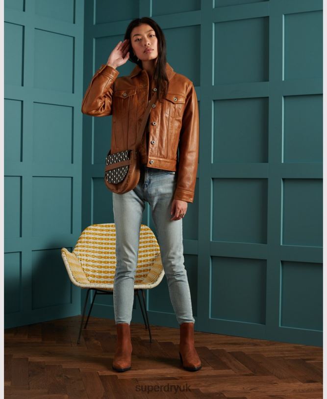 Limited Edition Dry Leather Jacket Women Tan Clothing Superdry 66N8N3757