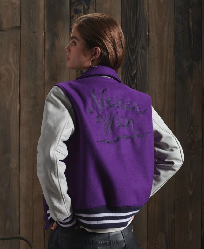 Limited Edition Dry Leather Varsity Jacket Women Purple Clothing Superdry 66N8N5664