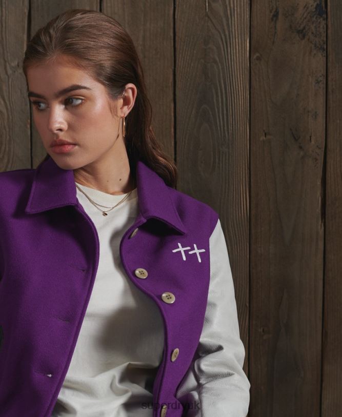 Limited Edition Dry Leather Varsity Jacket Women Purple Clothing Superdry 66N8N5664