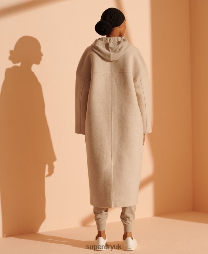 Limited Edition Longline Wool Coat Women Beige Clothing Superdry 66N8N5717