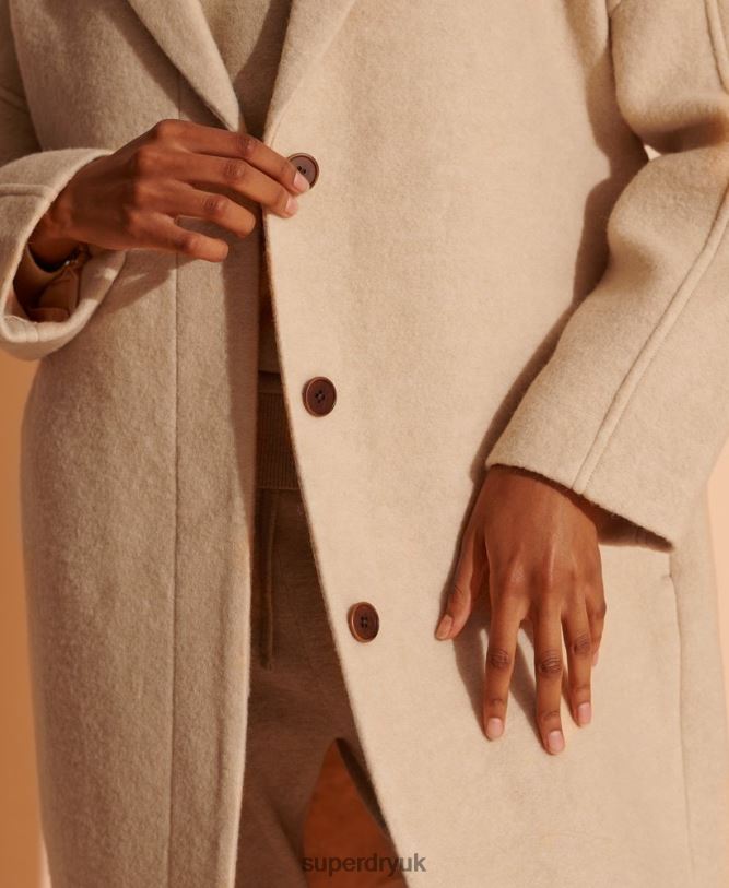 Limited Edition Longline Wool Coat Women Beige Clothing Superdry 66N8N5717