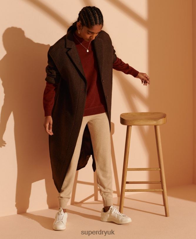 Limited Edition Longline Wool Coat Women Brown Clothing Superdry 66N8N5715