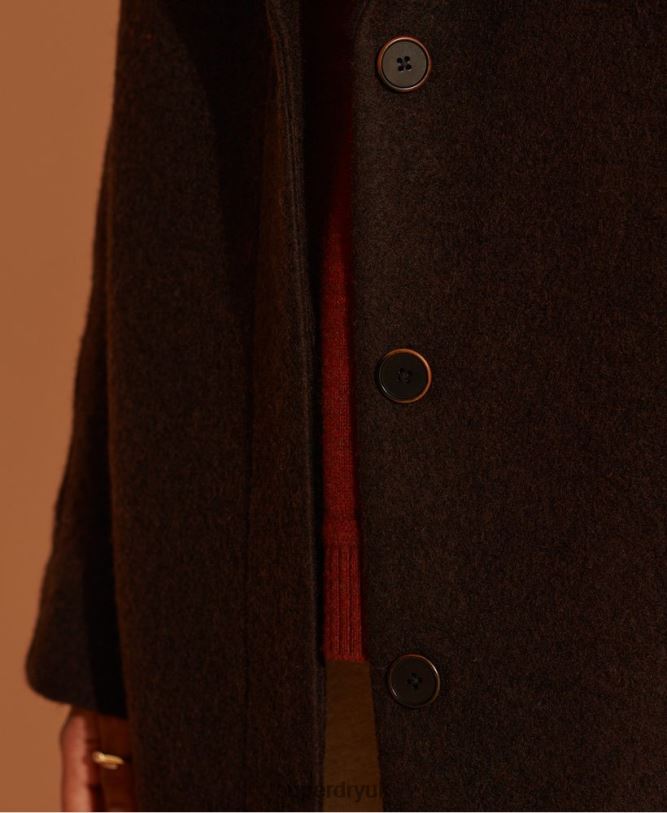 Limited Edition Longline Wool Coat Women Brown Clothing Superdry 66N8N5715
