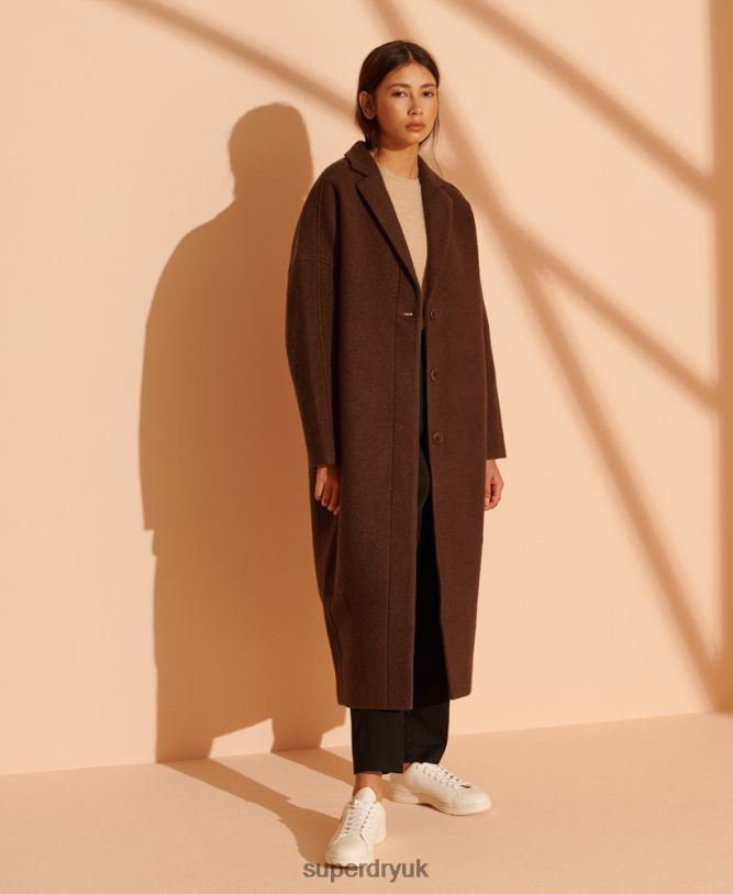 Limited Edition Longline Wool Coat Women Tan Clothing Superdry 66N8N5573