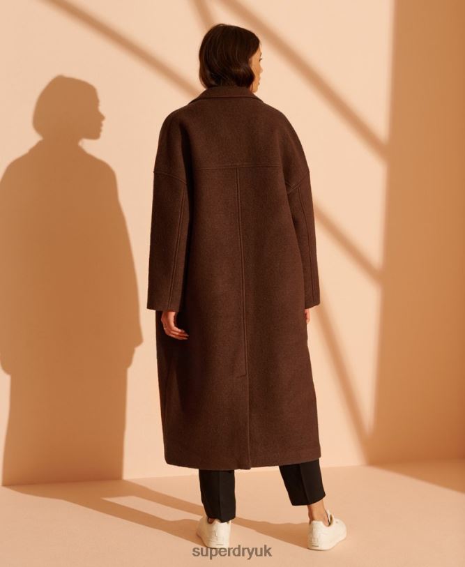 Limited Edition Longline Wool Coat Women Tan Clothing Superdry 66N8N5573