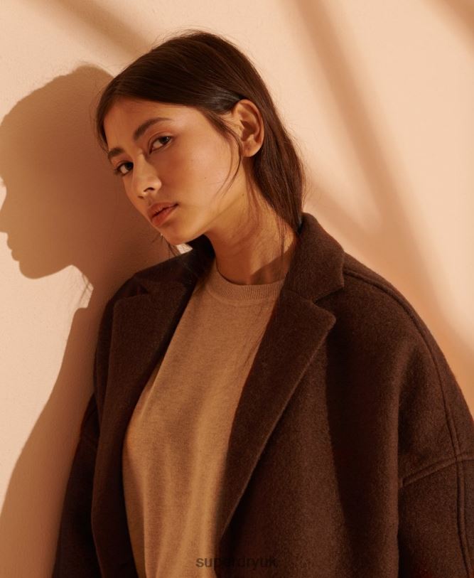 Limited Edition Longline Wool Coat Women Tan Clothing Superdry 66N8N5573