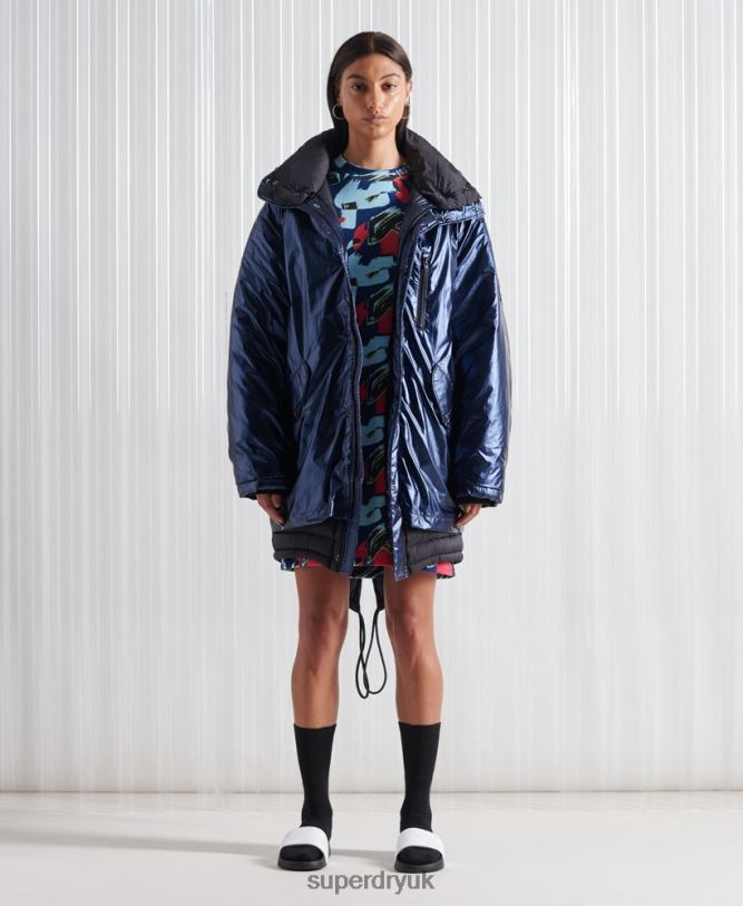 Limited Edition SDX Double Parka Coat Women Navy Clothing Superdry 66N8N1192