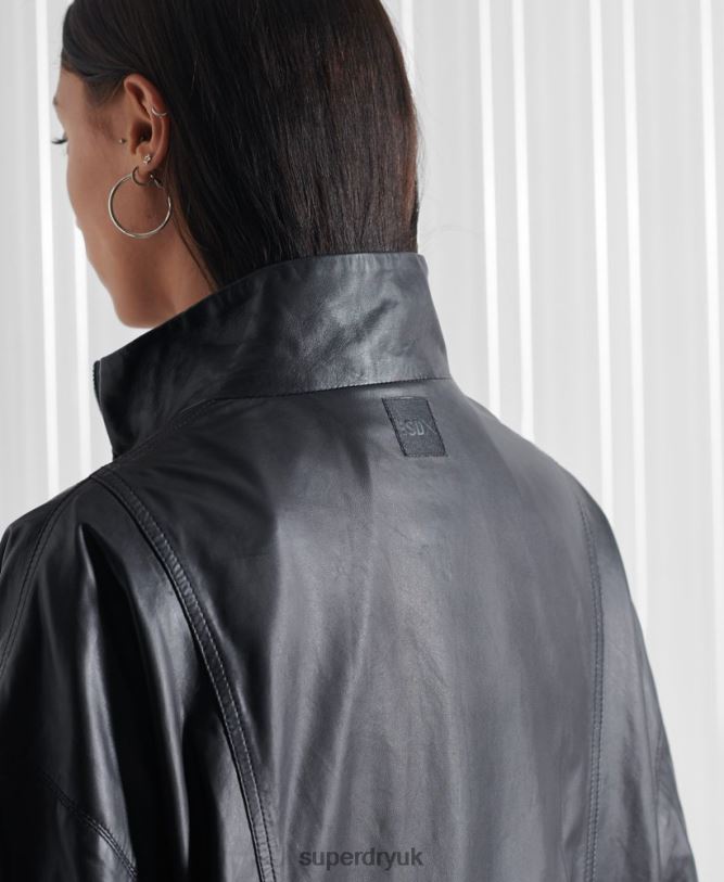 Limited Edition SDX Leather Track Top Women Black Clothing Superdry 66N8N1193