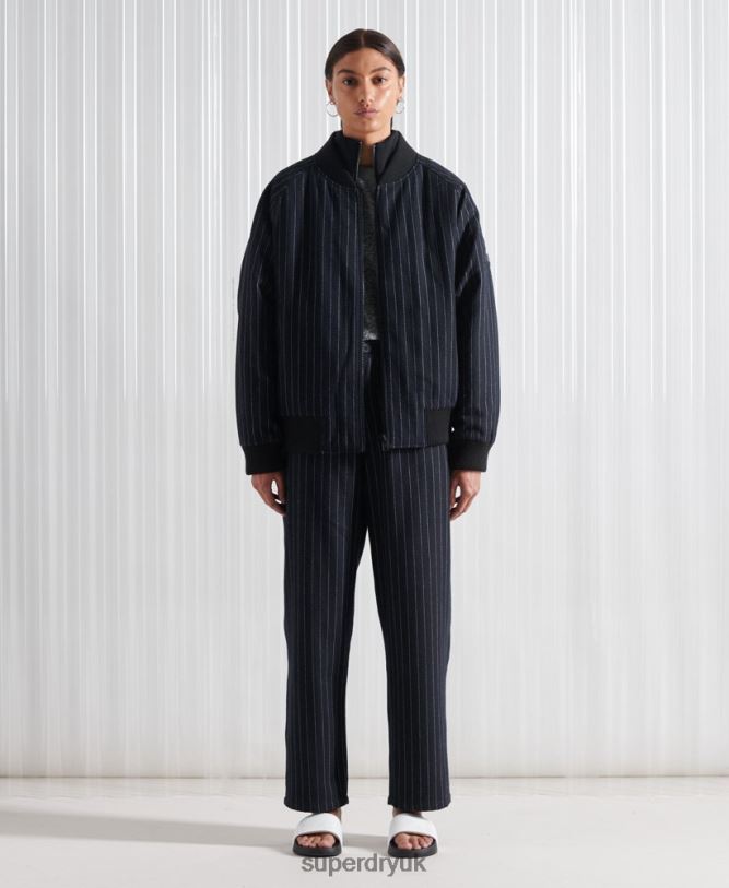 Limited Edition SDX Pinstripe Bomber Jacket Women Navy Clothing Superdry 66N8N5536