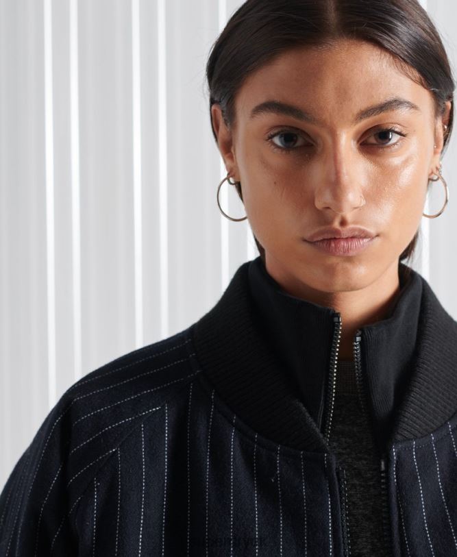 Limited Edition SDX Pinstripe Bomber Jacket Women Navy Clothing Superdry 66N8N5536