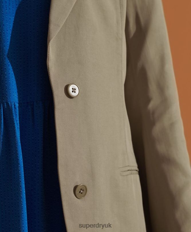 Limited Edition Tencel Blazer Women Beige Clothing Superdry 66N8N5531