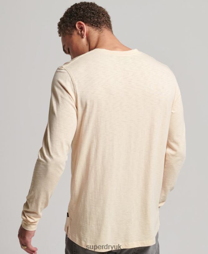 Long Sleeve Jersey Henley Top Men Cream Clothing Superdry 66N8N6365