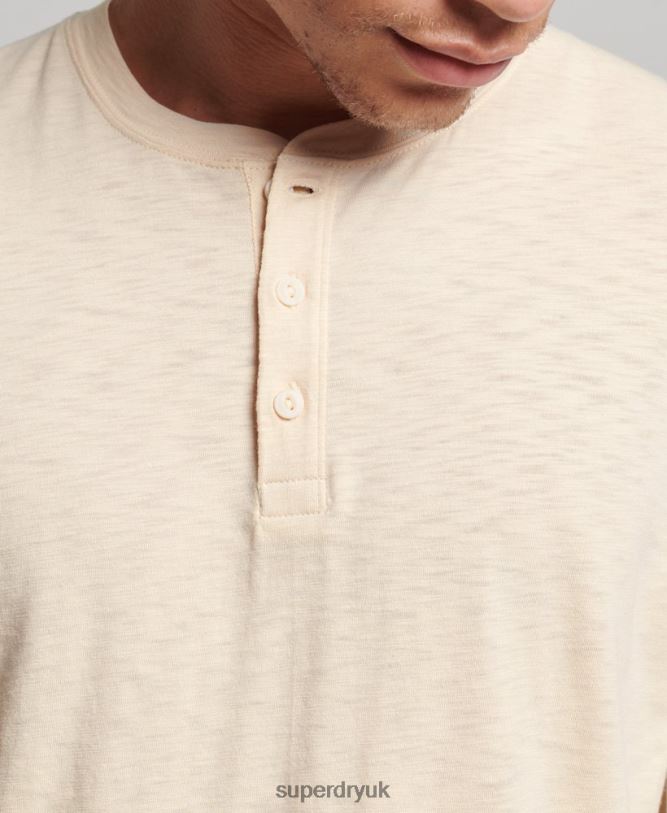 Long Sleeve Jersey Henley Top Men Cream Clothing Superdry 66N8N6365