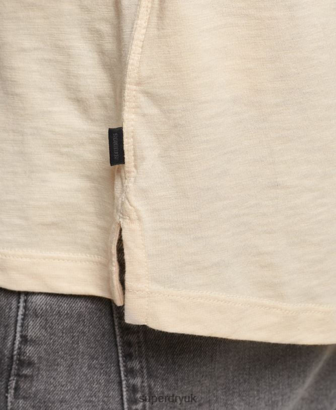 Long Sleeve Jersey Henley Top Men Cream Clothing Superdry 66N8N6365