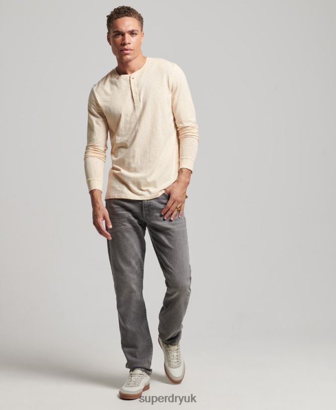 Long Sleeve Jersey Henley Top Men Cream Clothing Superdry 66N8N6365