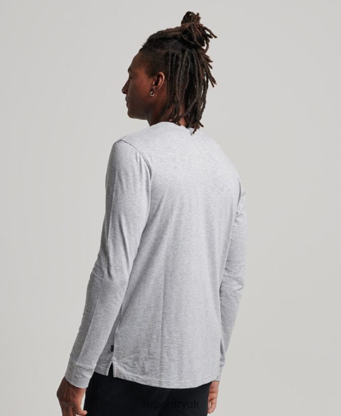 Long Sleeve Jersey Henley Top Men Dark Grey Clothing Superdry 66N8N1510