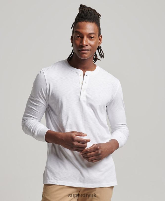 Long Sleeve Jersey Henley Top Men White Clothing Superdry 66N8N1498