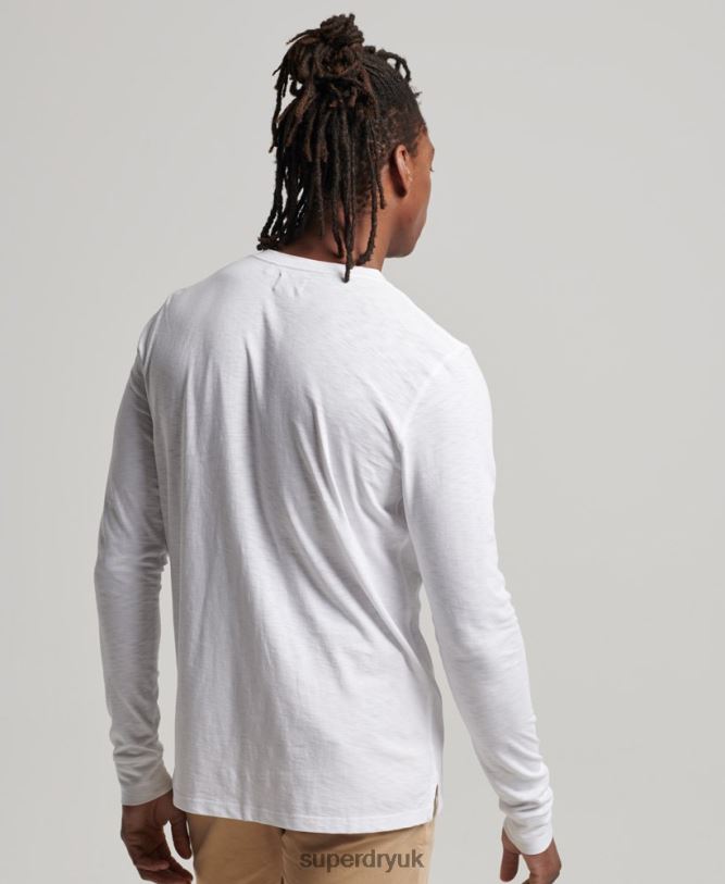 Long Sleeve Jersey Henley Top Men White Clothing Superdry 66N8N1498