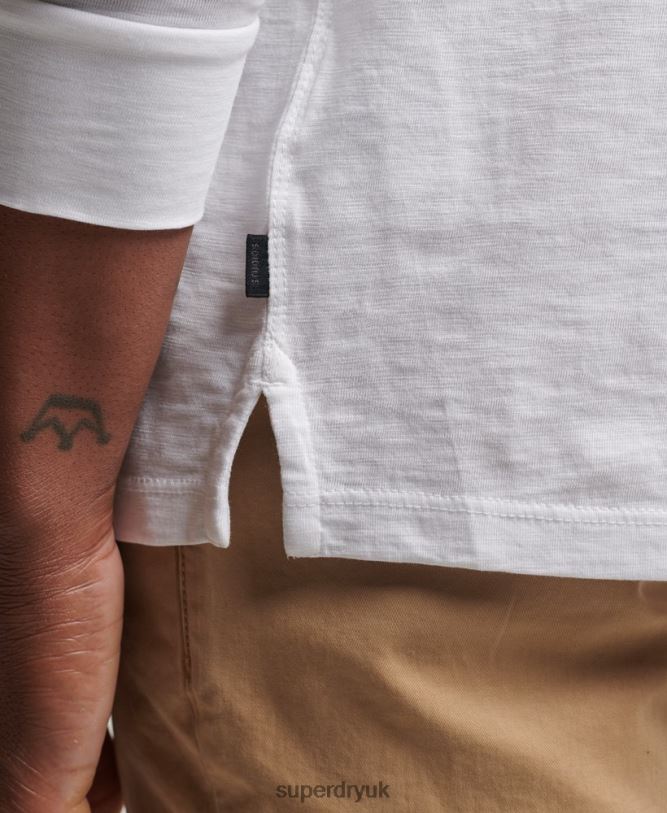 Long Sleeve Jersey Henley Top Men White Clothing Superdry 66N8N1498