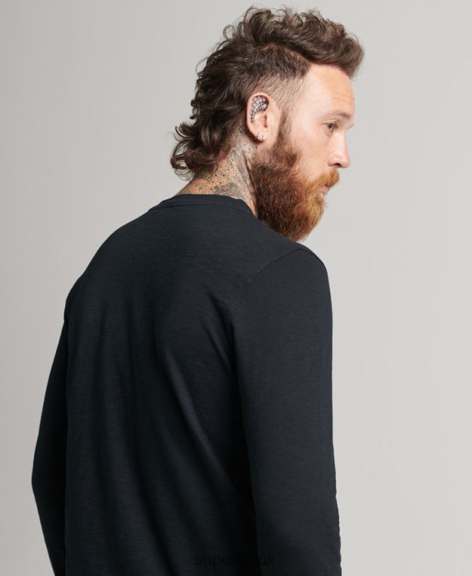 Long Sleeve Slub Jersey Top Men Black Clothing Superdry 66N8N1489