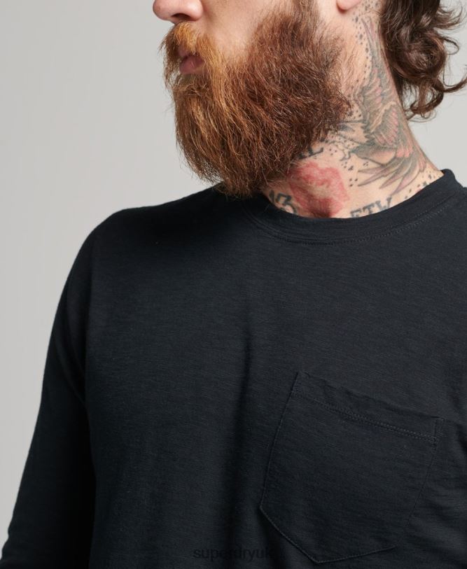 Long Sleeve Slub Jersey Top Men Black Clothing Superdry 66N8N1489