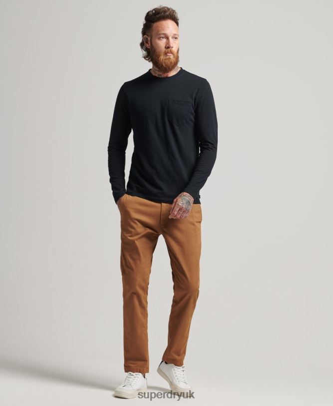 Long Sleeve Slub Jersey Top Men Black Clothing Superdry 66N8N1489