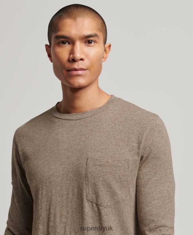 Long Sleeve Slub Jersey Top Men Brown Clothing Superdry 66N8N1532