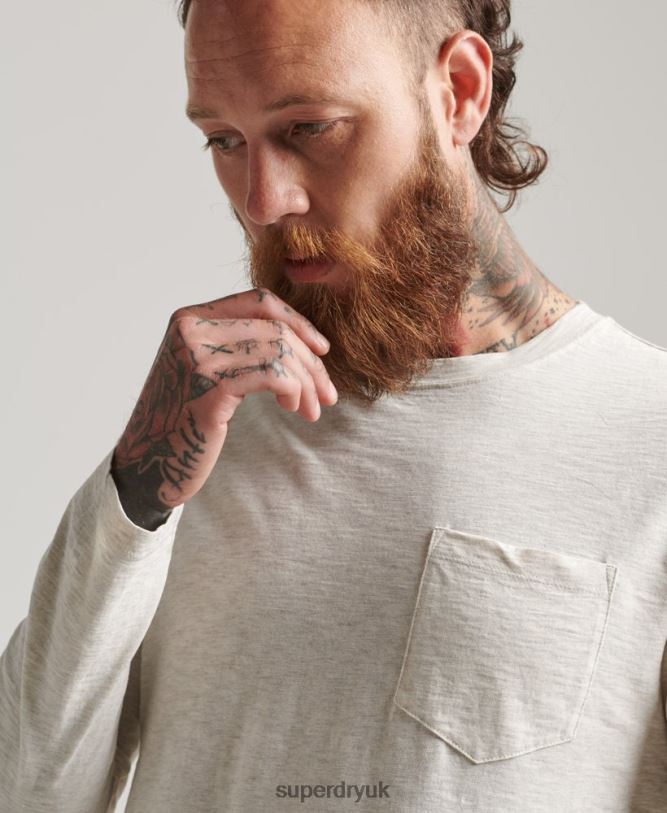 Long Sleeve Slub Jersey Top Men Cream Clothing Superdry 66N8N6396