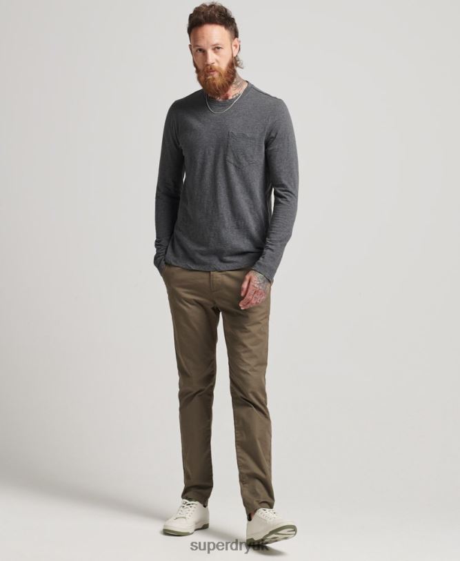 Long Sleeve Slub Jersey Top Men Dark Grey Clothing Superdry 66N8N6449