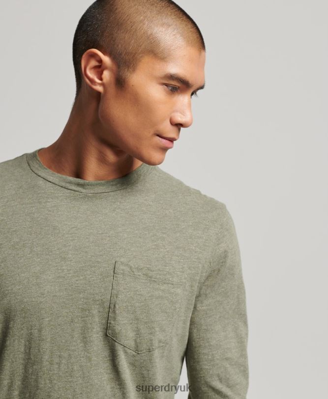 Long Sleeve Slub Jersey Top Men Khaki Clothing Superdry 66N8N1541