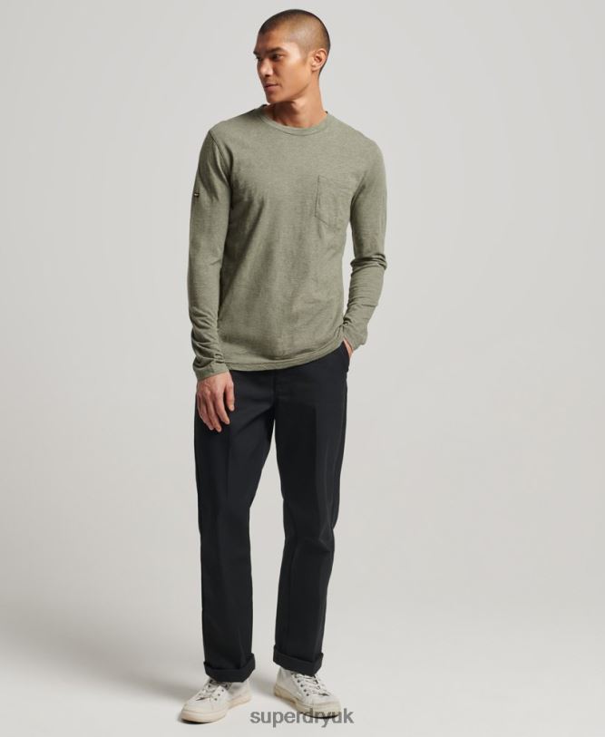 Long Sleeve Slub Jersey Top Men Khaki Clothing Superdry 66N8N1541