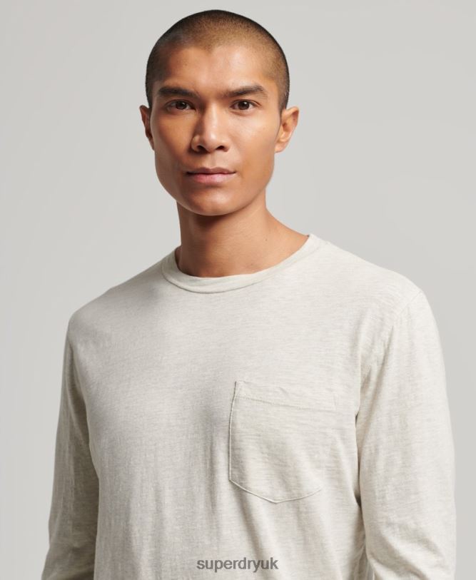Long Sleeve Slub Jersey Top Men White Clothing Superdry 66N8N1516