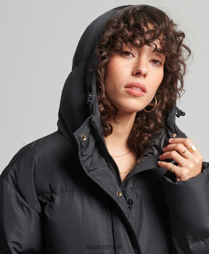 Longline Duvet Coat Women Black Clothing Superdry 66N8N3706