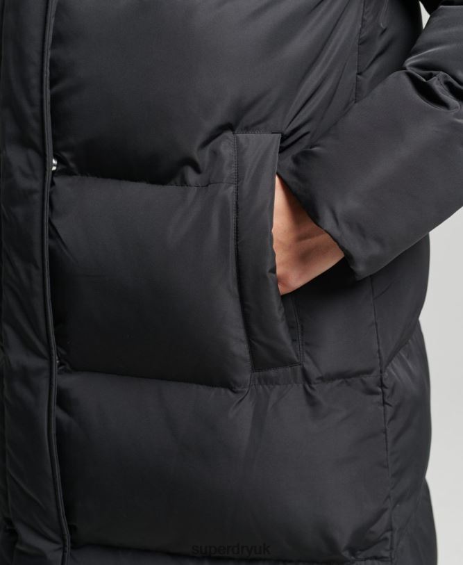 Longline Duvet Coat Women Black Clothing Superdry 66N8N3706