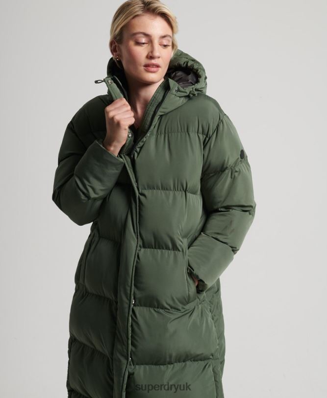 Longline Duvet Coat Women Green Clothing Superdry 66N8N3828