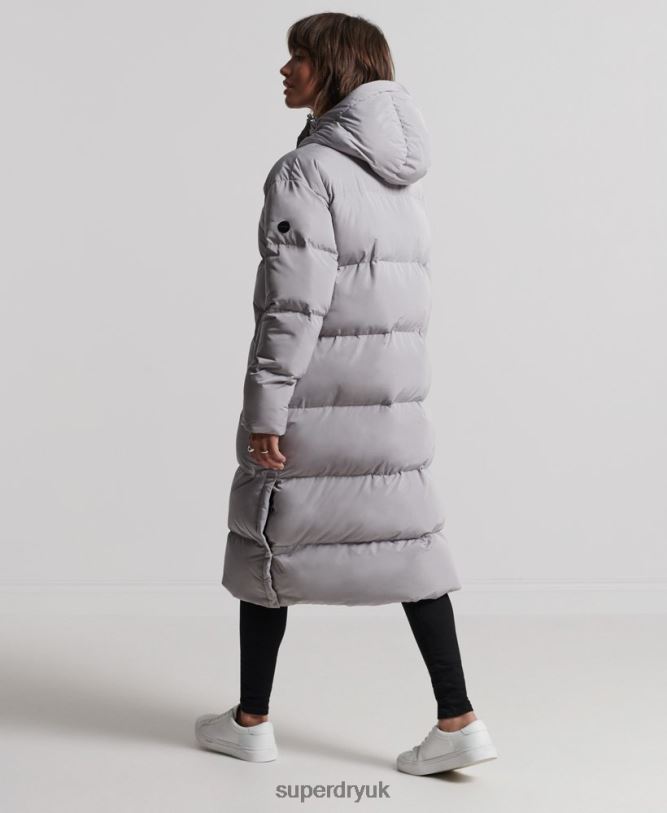 Longline Duvet Coat Women Light Grey Clothing Superdry 66N8N3822